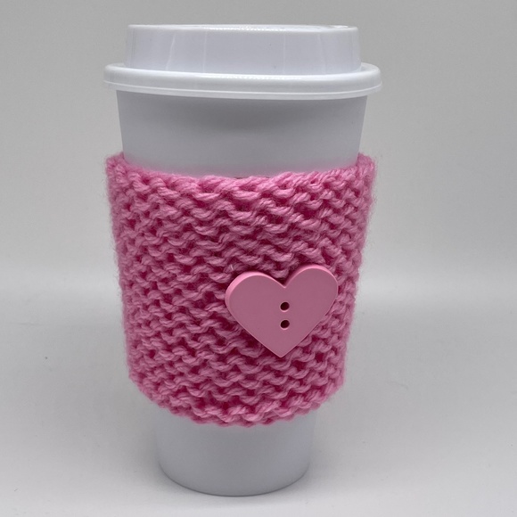Pink Valentines Day Crochet Cup Sleeve with Reusable Cup - Picture 1 of 3